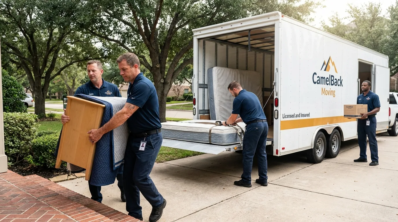 Crew loading residential truck for cross-state move from Ravenswood, WV